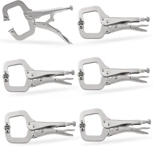 C Clamp Locking Pliers 6" Face Clamp, 6 Pcs Locking C Clamp, Pocket Hole Clamp for Woodworking, Welding, DIY, Heavy Duty Metal C-Clamp Locking Pliers with Adjustable Swivel Pads