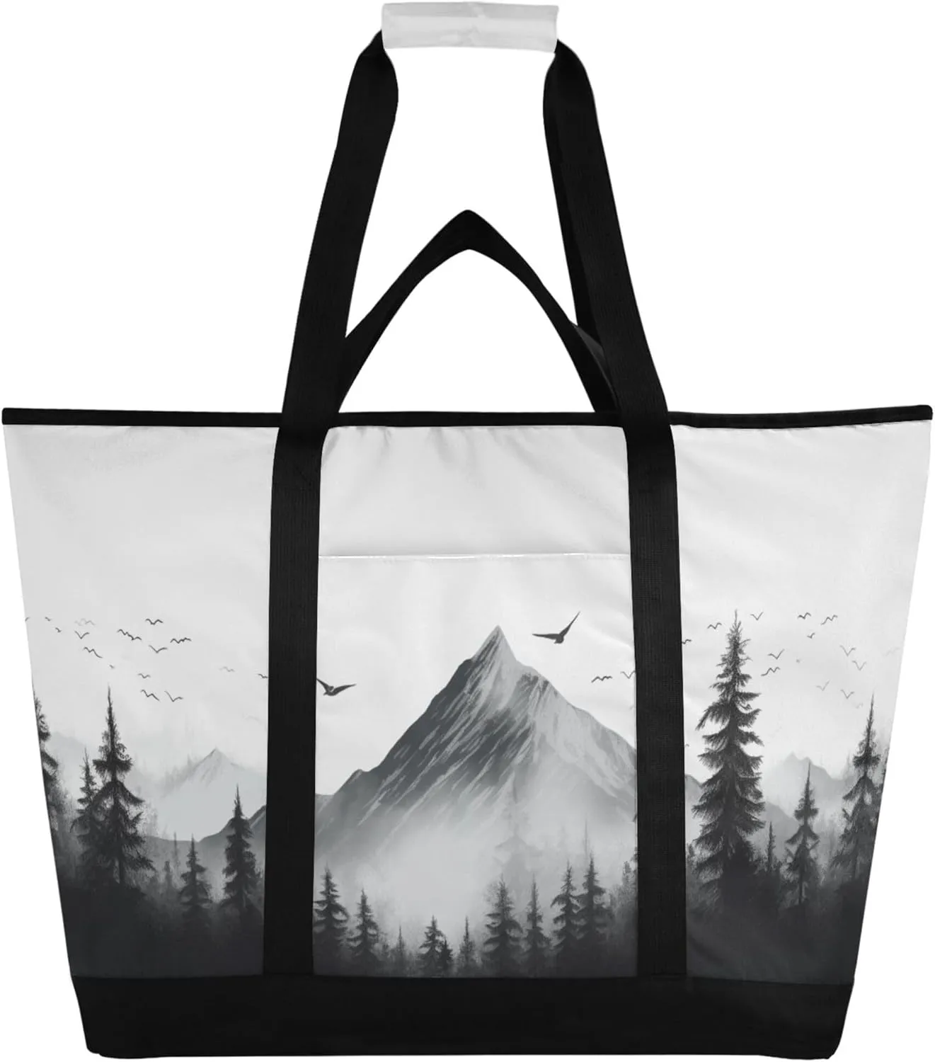 Cabin with A Mountain Reusable Insulated Cooler Bag with Ice Pack Compartment - Large 47L Waterproof Thermal Grocery Tote for Picnic Beach Camping Lunch Storage