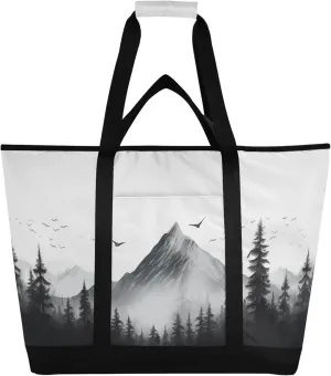 Cabin with A Mountain Reusable Insulated Cooler Bag with Ice Pack Compartment - Large 47L Waterproof Thermal Grocery Tote for Picnic Beach Camping Lunch Storage