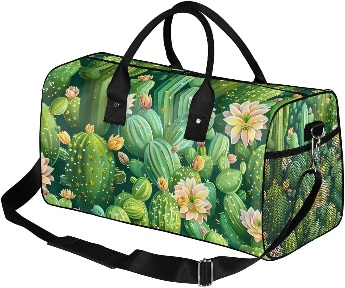 Cactus Travel Duffle Bag for Women Men Foldable Waterproof Weekender Bag Carry on Tote for Overnight Sports Gym Succulent