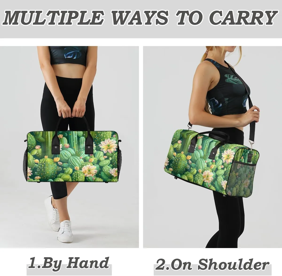 Cactus Travel Duffle Bag for Women Men Foldable Waterproof Weekender Bag Carry on Tote for Overnight Sports Gym Succulent