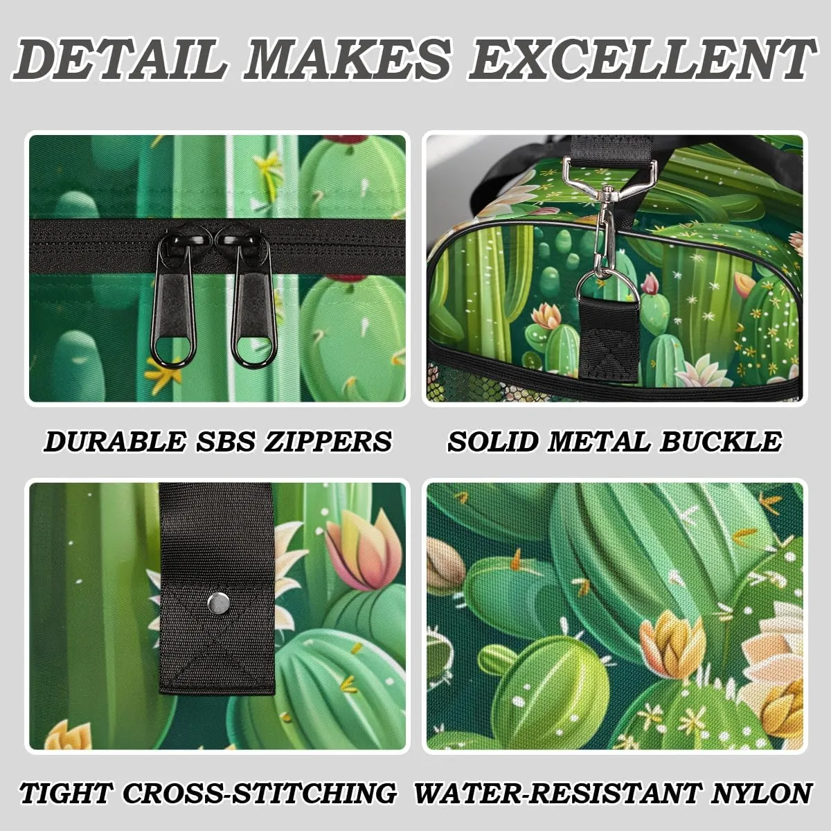 Cactus Travel Duffle Bag for Women Men Foldable Waterproof Weekender Bag Carry on Tote for Overnight Sports Gym Succulent