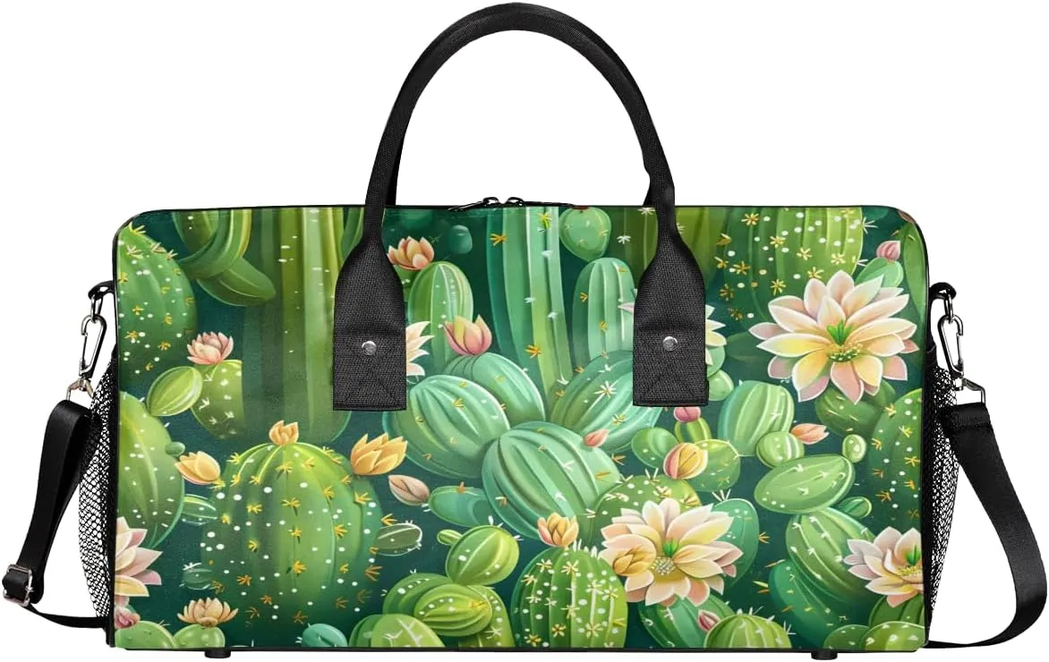 Cactus Travel Duffle Bag for Women Men Foldable Waterproof Weekender Bag Carry on Tote for Overnight Sports Gym Succulent