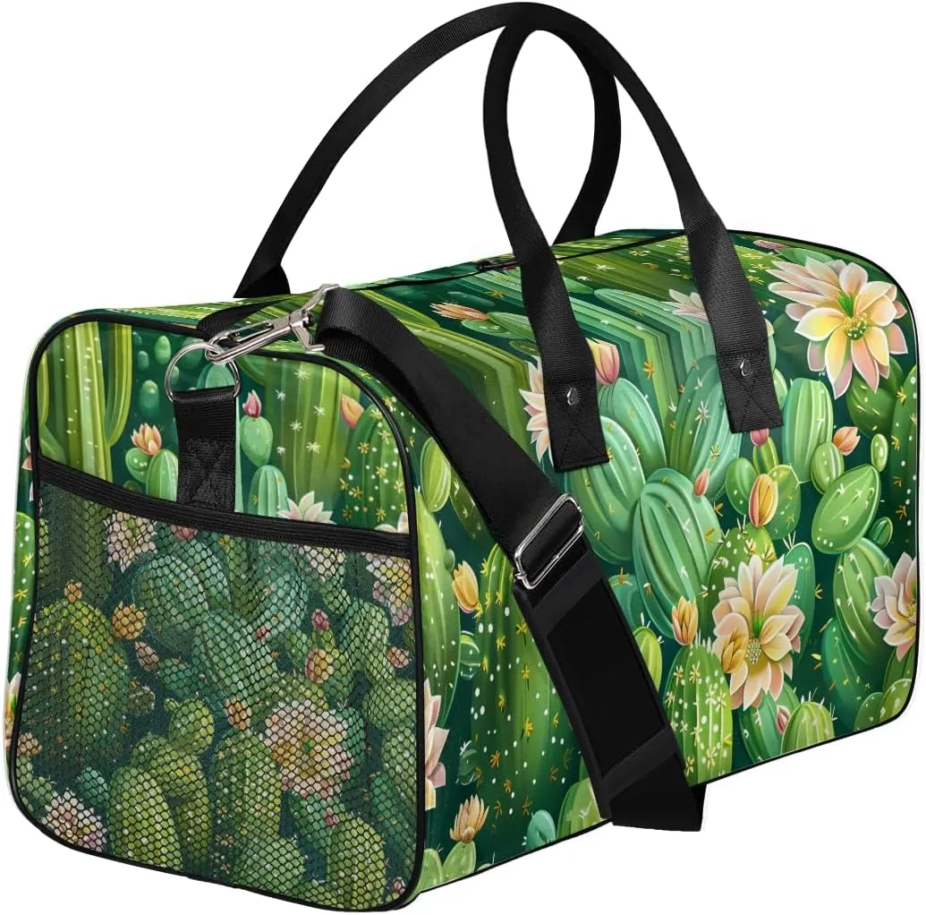 Cactus Travel Duffle Bag for Women Men Foldable Waterproof Weekender Bag Carry on Tote for Overnight Sports Gym Succulent