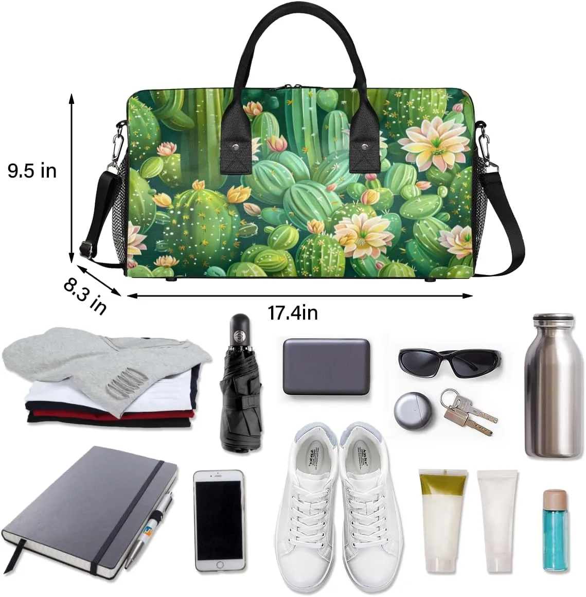 Cactus Travel Duffle Bag for Women Men Foldable Waterproof Weekender Bag Carry on Tote for Overnight Sports Gym Succulent