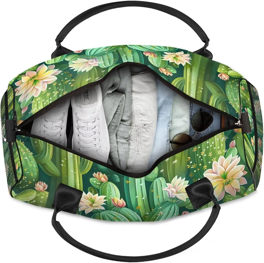 Cactus Travel Duffle Bag for Women Men Foldable Waterproof Weekender Bag Carry on Tote for Overnight Sports Gym Succulent