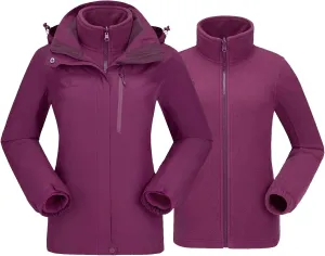 CAMEL CROWN Women's Waterproof Ski Jacket 3 in 1 Winter Coat Windbreaker Snowboard Jackets for Rain Snow Outdoor Hiking