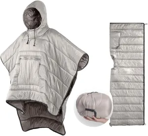 Camp Poncho Sleeping Bag Wearable Hooded Blanket - Envelope Lightweight Thermal Cloak Cape Windproof with Premium Stuff Compression Sack for Backpacking Hiking Hunting Fishing Outdoor Sport