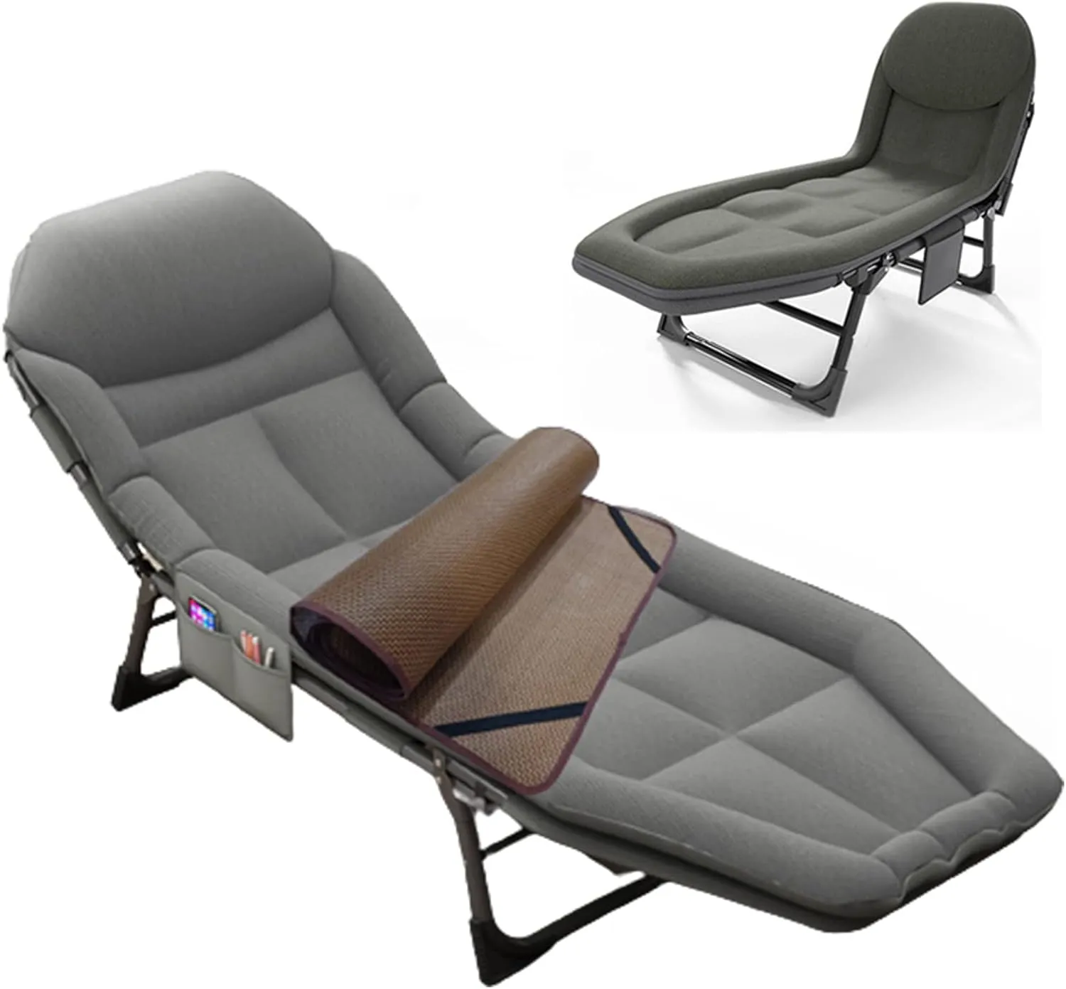 Camping Cot for Adults with Cushion, Portable Folding Cot, 5-Position Chaise Lounge Chair for Outdoor, Camping, Pool, Beach, Patio Relaxation