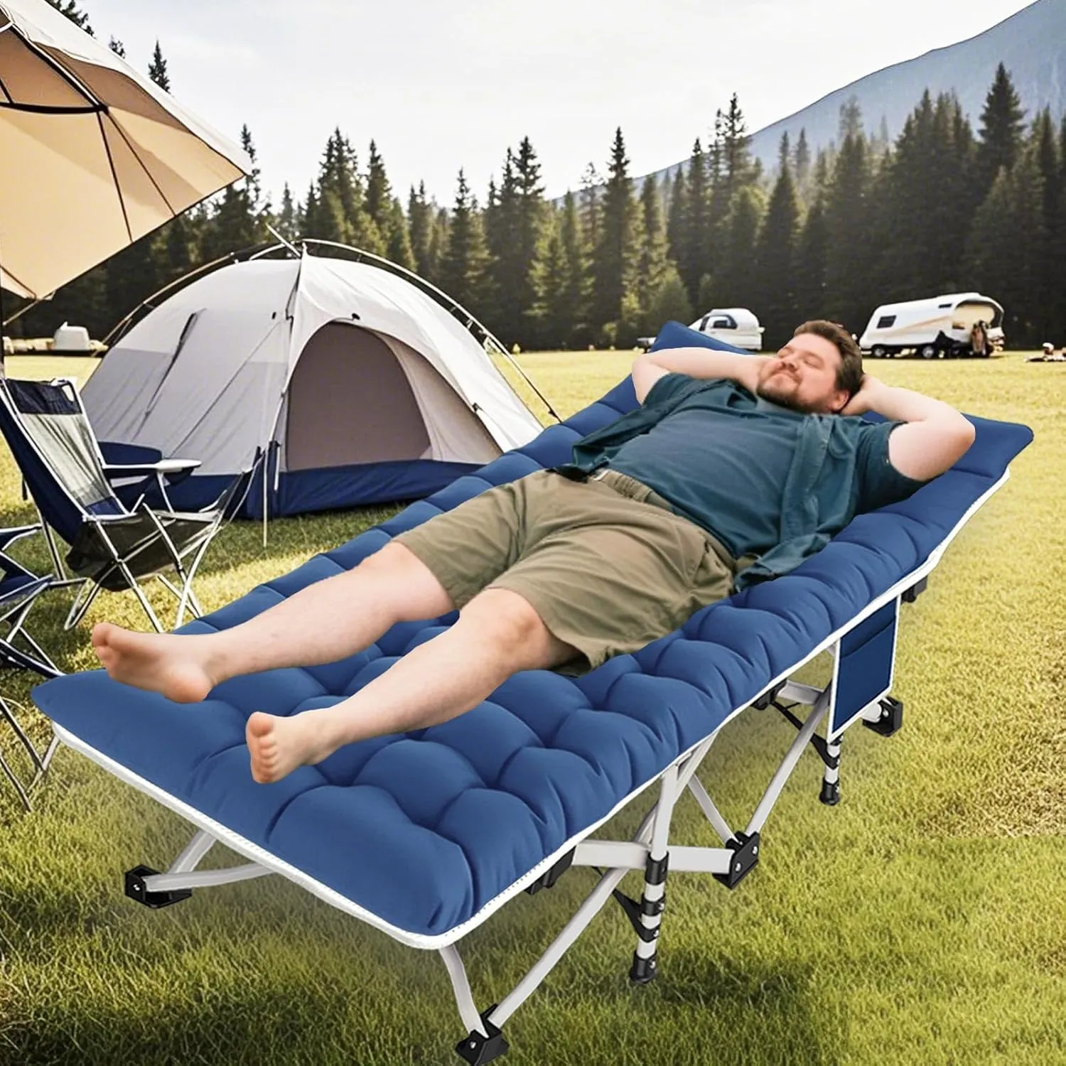 Camping cot with Mattress Comfortable Camping Cots for Adults Folding Cot with Carry Bag Guest Bed Easy to Install Outdoor Indoor