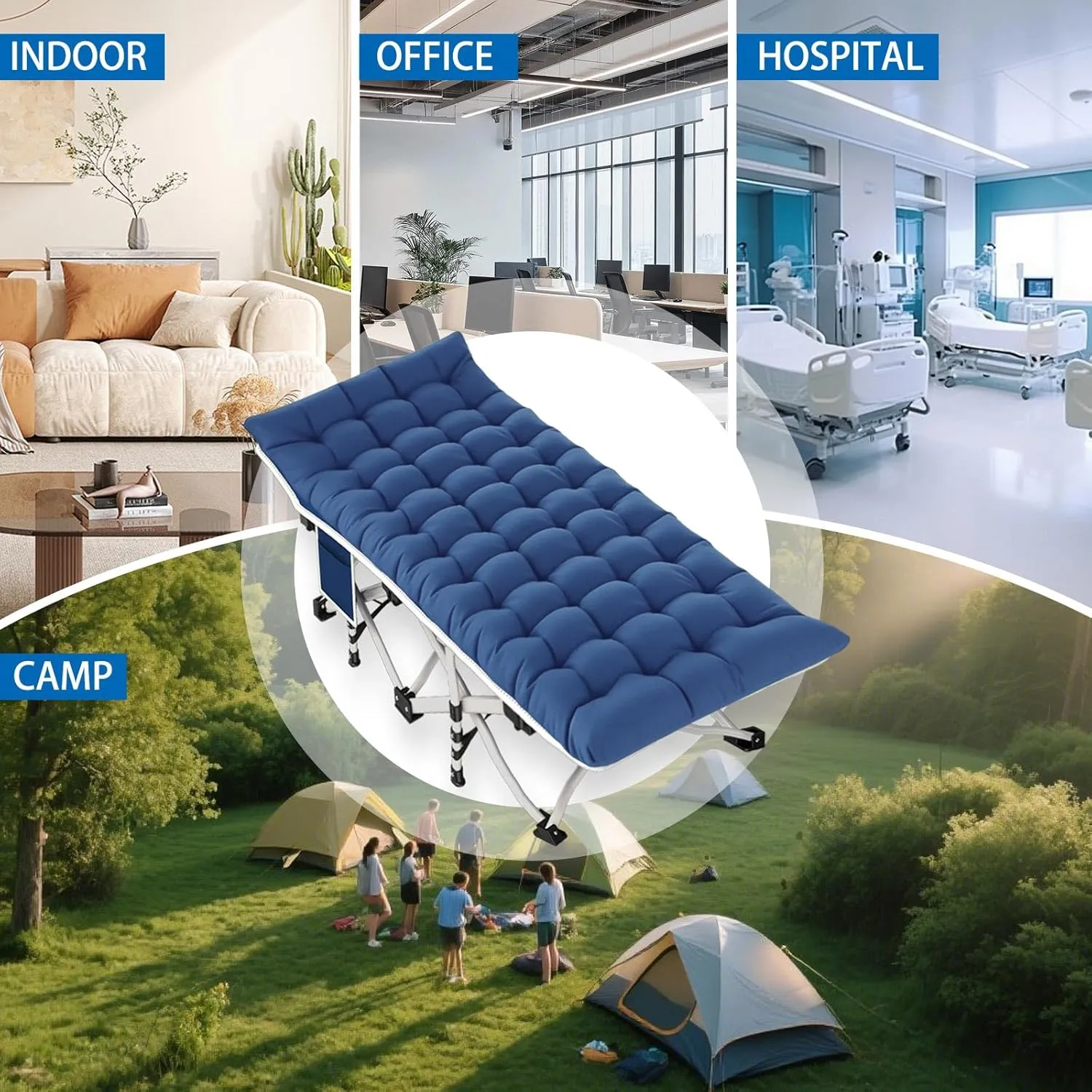 Camping cot with Mattress Comfortable Camping Cots for Adults Folding Cot with Carry Bag Guest Bed Easy to Install Outdoor Indoor
