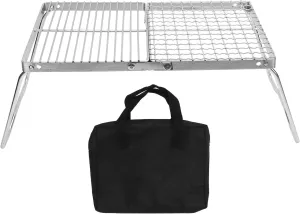 Camping Grill, Compact Lightweight Portable Stainless Steel BBQ Grill for Picnics, Hiking, with Storage Bag, Foldable, Heatproof, for Outdoor Cooking