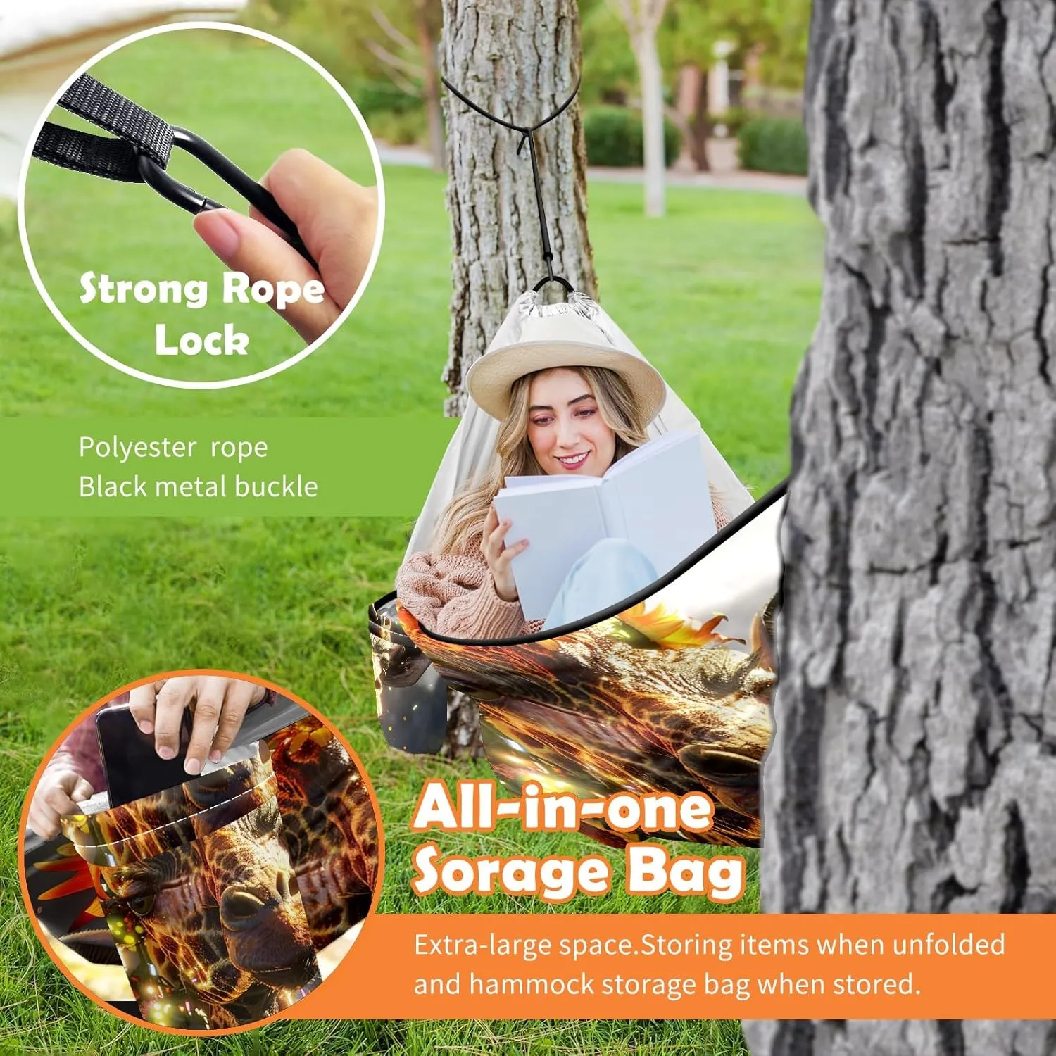 Camping Hammock Double & Single Portable Hammocks with 2 Tree Straps, Great for Hiking,Backpacking,Hunting,Outdoor,Beach,Camping, Giraffe (55)