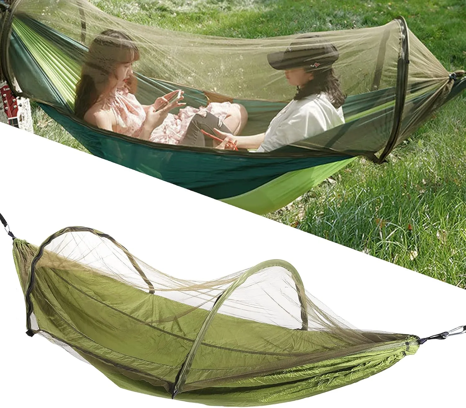 Camping Hammock, Single Person Super Light Automatic Quick Opening Removable Lightweight Hanging Hammock Tree Straps Swing Hammock Bed with Mosquitos Net, Portable Hammocks for Outdoor