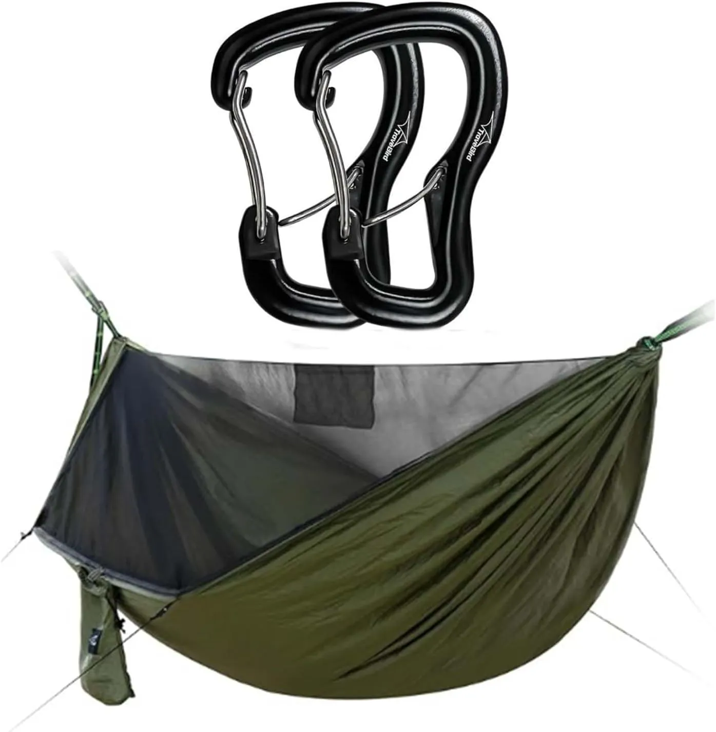 Camping Hammock with Mosquito Net and Ridge Rope with 2 Carabiner Clip Hooks, All-in-one Fast Open Hammock, Lightweight Portable Hammocks Swing for for Camping, Hiking, Backpacking