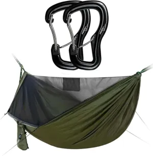 Camping Hammock with Mosquito Net and Ridge Rope with 2 Carabiner Clip Hooks, All-in-one Fast Open Hammock, Lightweight Portable Hammocks Swing for for Camping, Hiking, Backpacking
