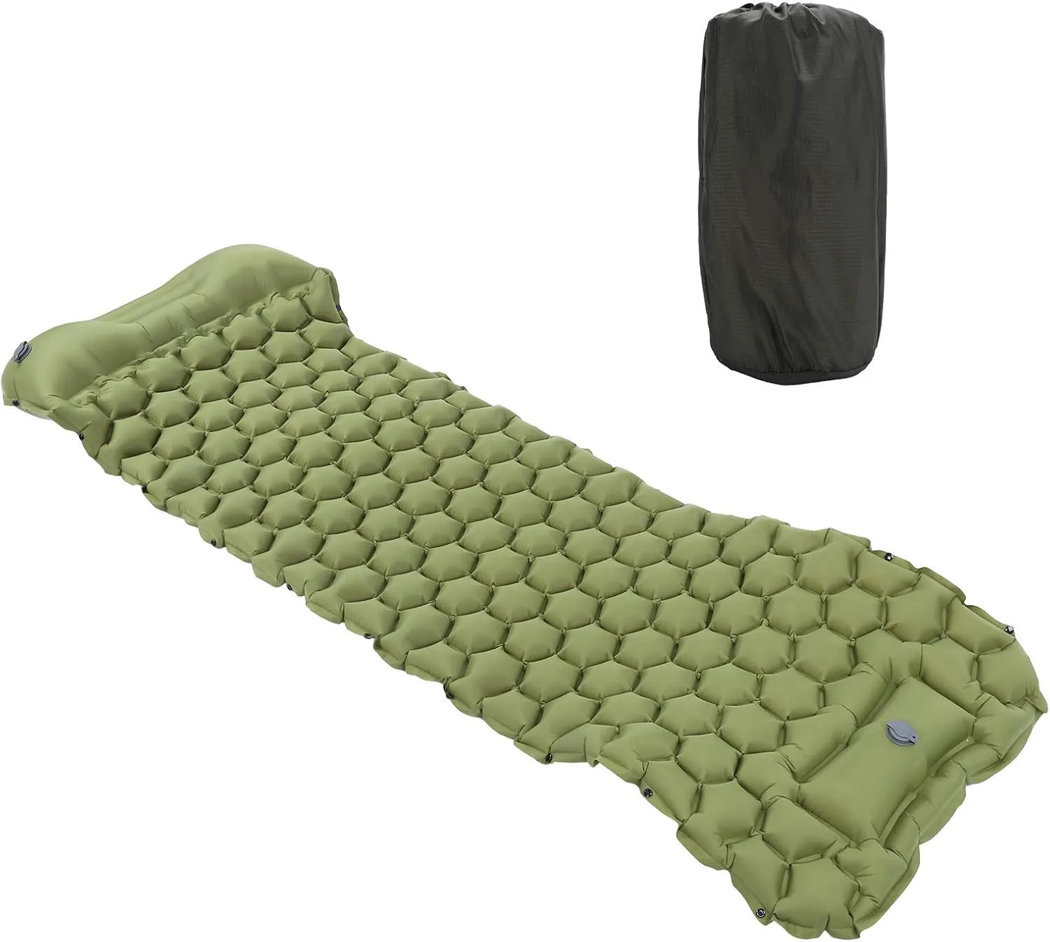 Camping Sleeping Pad Mat, Inflatable Cushion Mattress with 2 Way Valve, Sturdy 40D Nylon Fabric, TPU Laminate, for Tent Hiking Travel, Lightweight Compact (Green)