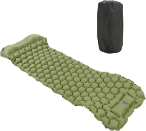 Camping Sleeping Pad Mat, Inflatable Cushion Mattress with 2 Way Valve, Sturdy 40D Nylon Fabric, TPU Laminate, for Tent Hiking Travel, Lightweight Compact (Green)