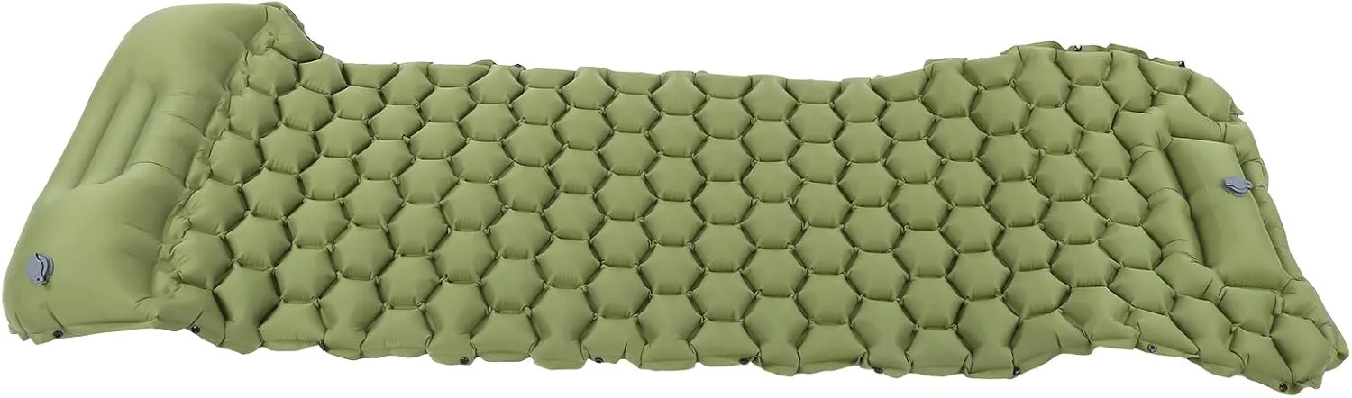 Camping Sleeping Pad Mat, Inflatable Cushion Mattress with 2 Way Valve, Sturdy 40D Nylon Fabric, TPU Laminate, for Tent Hiking Travel, Lightweight Compact (Green)