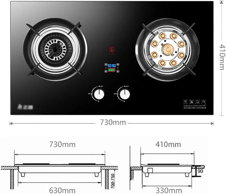 Camping StoveGas hob Cooker Kitchen Hob 2 Burners Drop-in Propane/Natural Gas Cooker Gas Stove LPG/NG Dual Fuel Cooker Easy to Clean [Energy Class A] (Color : C Size : NG) (A LPG)