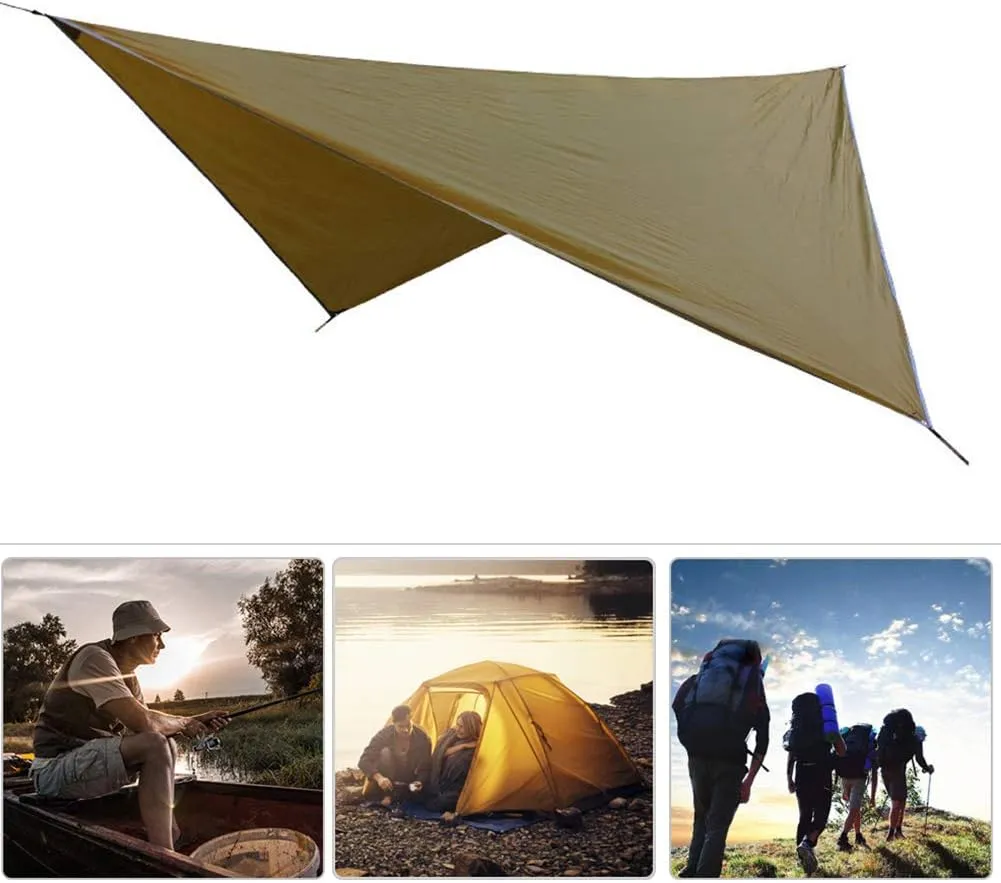 Camping Tent Tarp, 210T Polyester Fabric Outdoor Camping Shelter Rhombic Sun Proof Camping Ground Mat Tent for Outdoor Hiking (Light Tan)