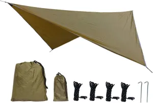 Camping Tent Tarp, 210T Polyester Fabric Outdoor Camping Shelter Rhombic Sun Proof Camping Ground Mat Tent for Outdoor Hiking (Light Tan)