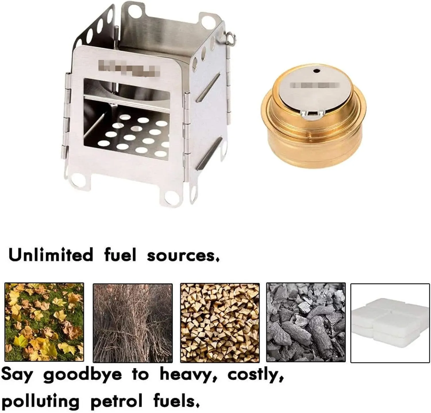 Camping Wood Stove Stainless Steel Wood Burning Stove Lightweight Folding Pocket Stove with Backup Alcohol Burner for Camping Cooking (Color : Silver Size : One Size) (Silver One Size)