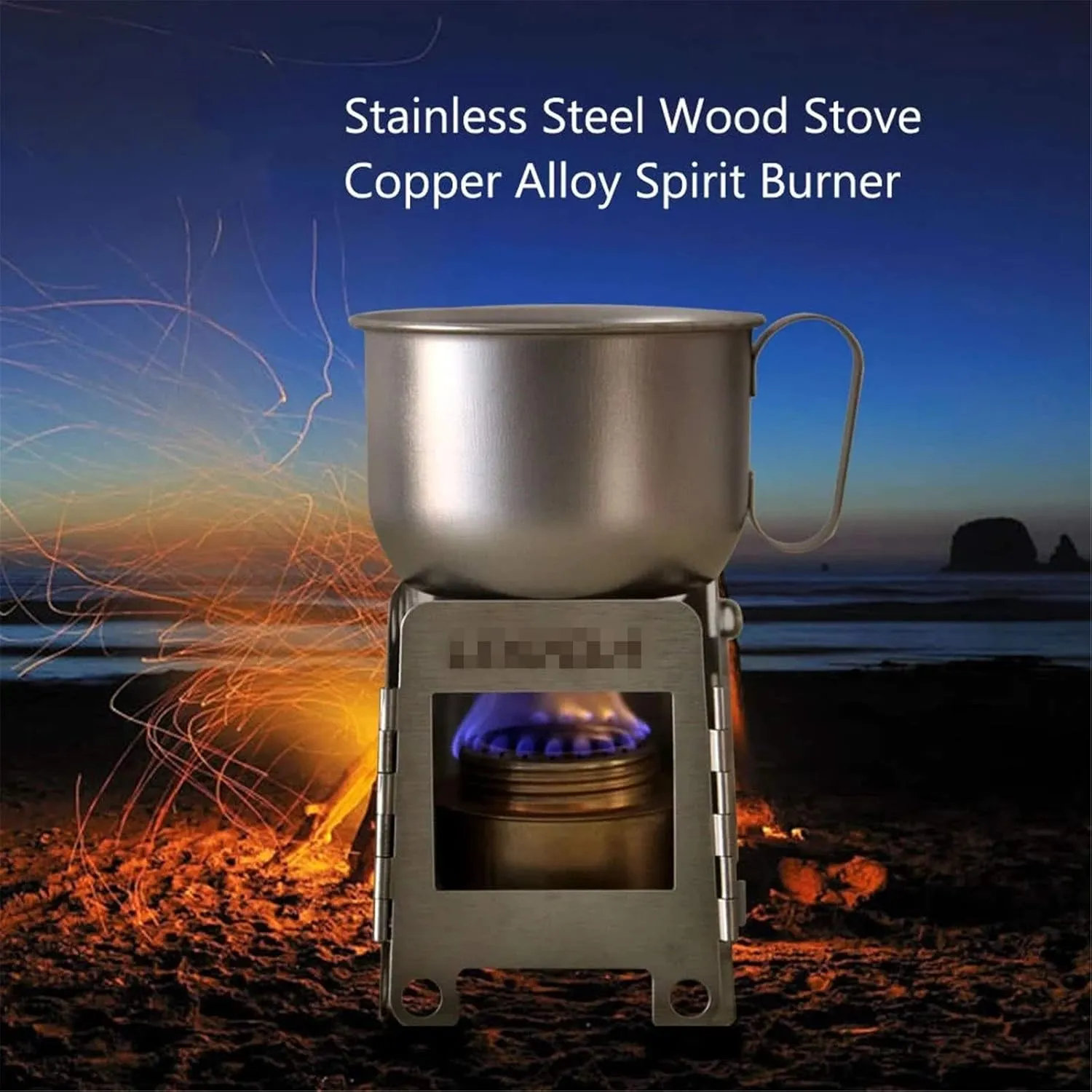Camping Wood Stove Stainless Steel Wood Burning Stove Lightweight Folding Pocket Stove with Backup Alcohol Burner for Camping Cooking (Color : Silver Size : One Size) (Silver One Size)