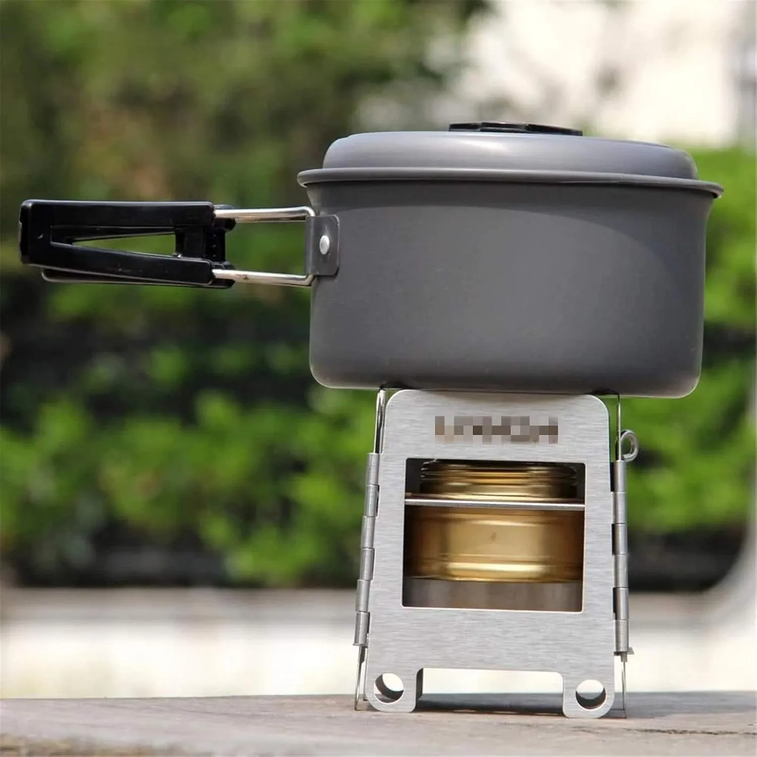 Camping Wood Stove Stainless Steel Wood Burning Stove Lightweight Folding Pocket Stove with Backup Alcohol Burner for Camping Cooking (Color : Silver Size : One Size) (Silver One Size)