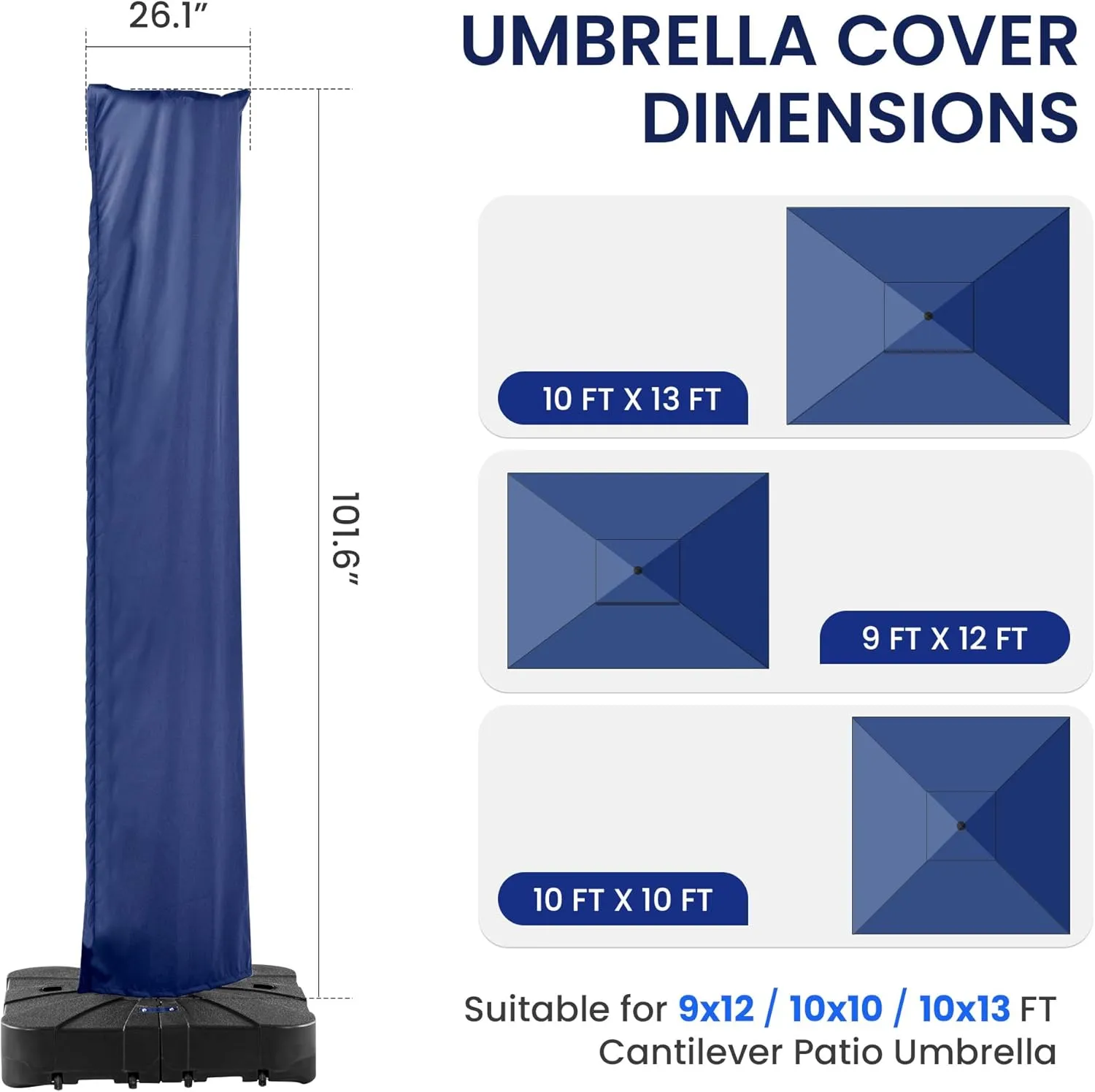 Cantilever Patio Umbrella Cover Outdoor Offset Table Umbrellas Cover with Zipper and Rod UV Resistant Waterproof for Garden Deck Backyard Pool, Navy