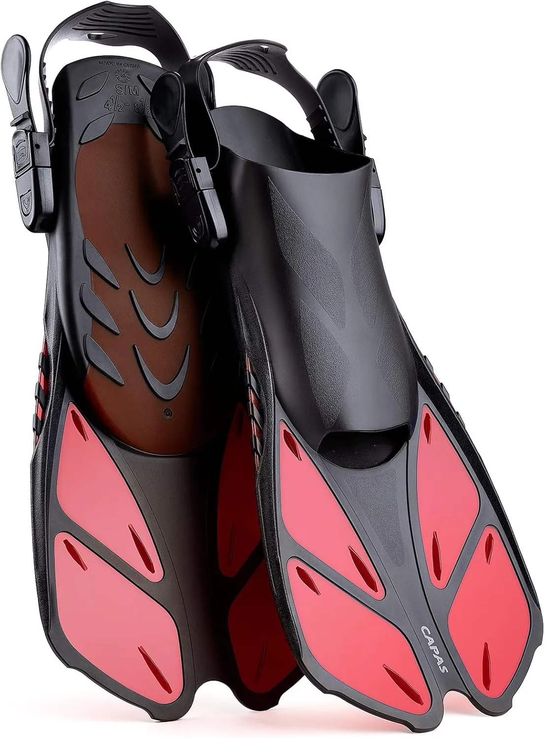 CAPAS Snorkel Fins, Swim Fins Travel Size Short Adjustable for Snorkeling Diving Adult Men Women Kids Open Heel Swimming Flippers