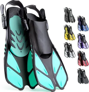 CAPAS Snorkel Fins, Swim Fins Travel Size Short Adjustable for Snorkeling Diving Adult Men Women Kids Open Heel Swimming Flippers