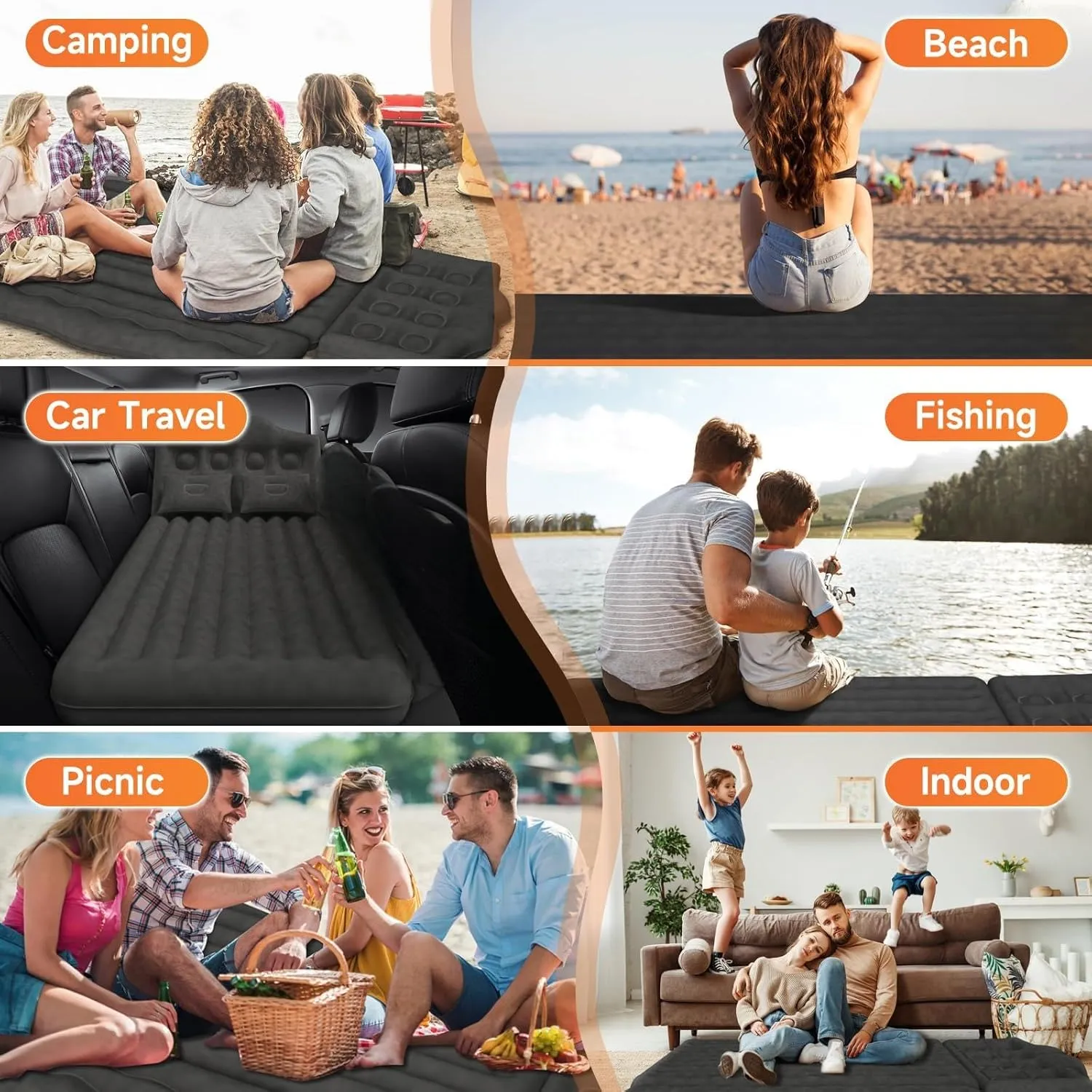 Car Air Mattress for Humma H3 2008,Flocking & PVC Thickened Double-Sided Portable Foldable Sleeping Pad Back Seat Trunk Inflatable Electric Pump Pillows,A