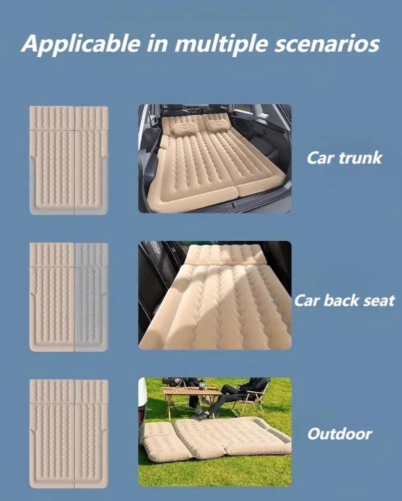 Car Air Mattress for Humma H3 2008,Flocking & PVC Thickened Double-Sided Portable Foldable Sleeping Pad Back Seat Trunk Inflatable Electric Pump Pillows,A