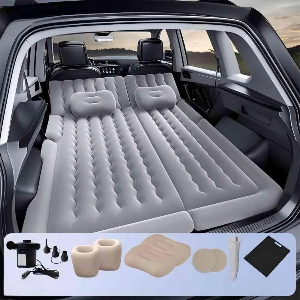 Car Air Mattress for Humma H3 2008,Flocking & PVC Thickened Double-Sided Portable Foldable Sleeping Pad Back Seat Trunk Inflatable Electric Pump Pillows,A