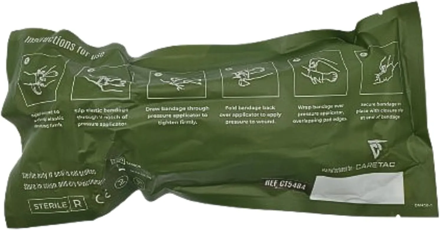 CareTac 6" Israeli-Style Emergency Trauma Compression Bandage – Elastic Pressure Wound Dressing, Sterile & Vacuum-Sealed for Bleed Control, Combat, Tactical First Aid Kit, Medical IFAK, & Military 4pk