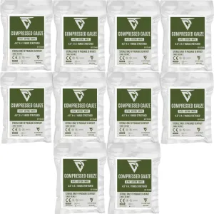 CareTac Sterile Compressed Gauze for Emergency Wound Dressing 4.5" x 12.3' – Z-Folded, Stretchable, Highly Absorbent, 100% Cotton for Wound Packing, Bleed Stop, IFAK, Tactical First Aid, Trauma Kit