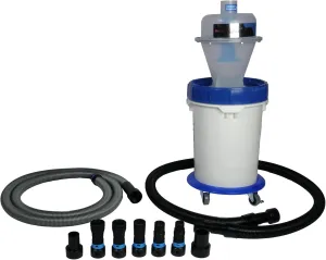 Cen-Tec Systems Assembled Quick Click Dust Separator and 5 Gallon Locking Collection Bin with Caster Dolly and Power Tool Adapter Set with 10 Ft. Hose