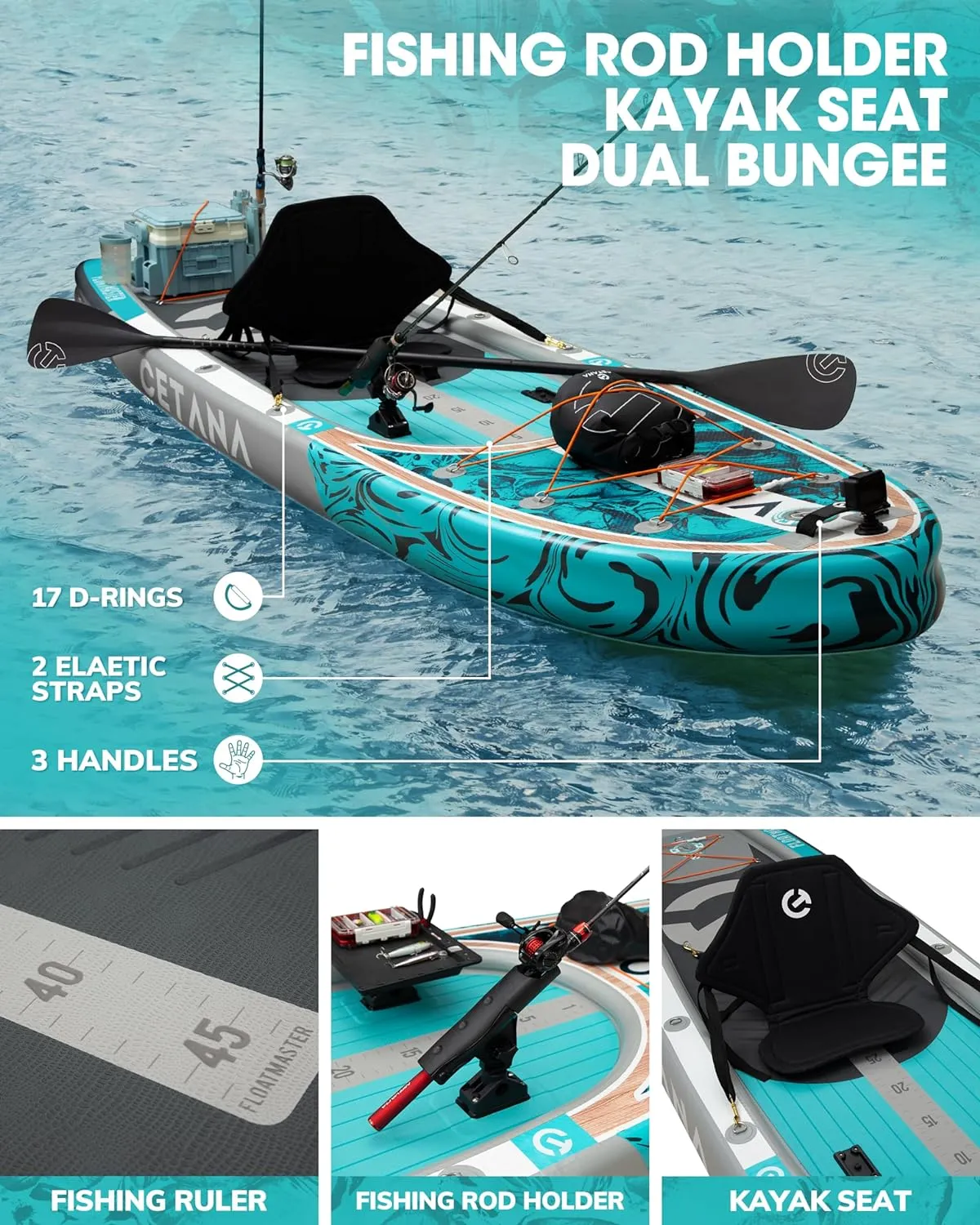 CETANA 11'6×35" Extra Wide Stand Up Paddle Board for Adults & Youth, 400lb Capacity Inflatable Paddle Board, Sup for 2 1 Person with Removable US Fin, 100L Backpack, Floating Paddle, Safety Leash