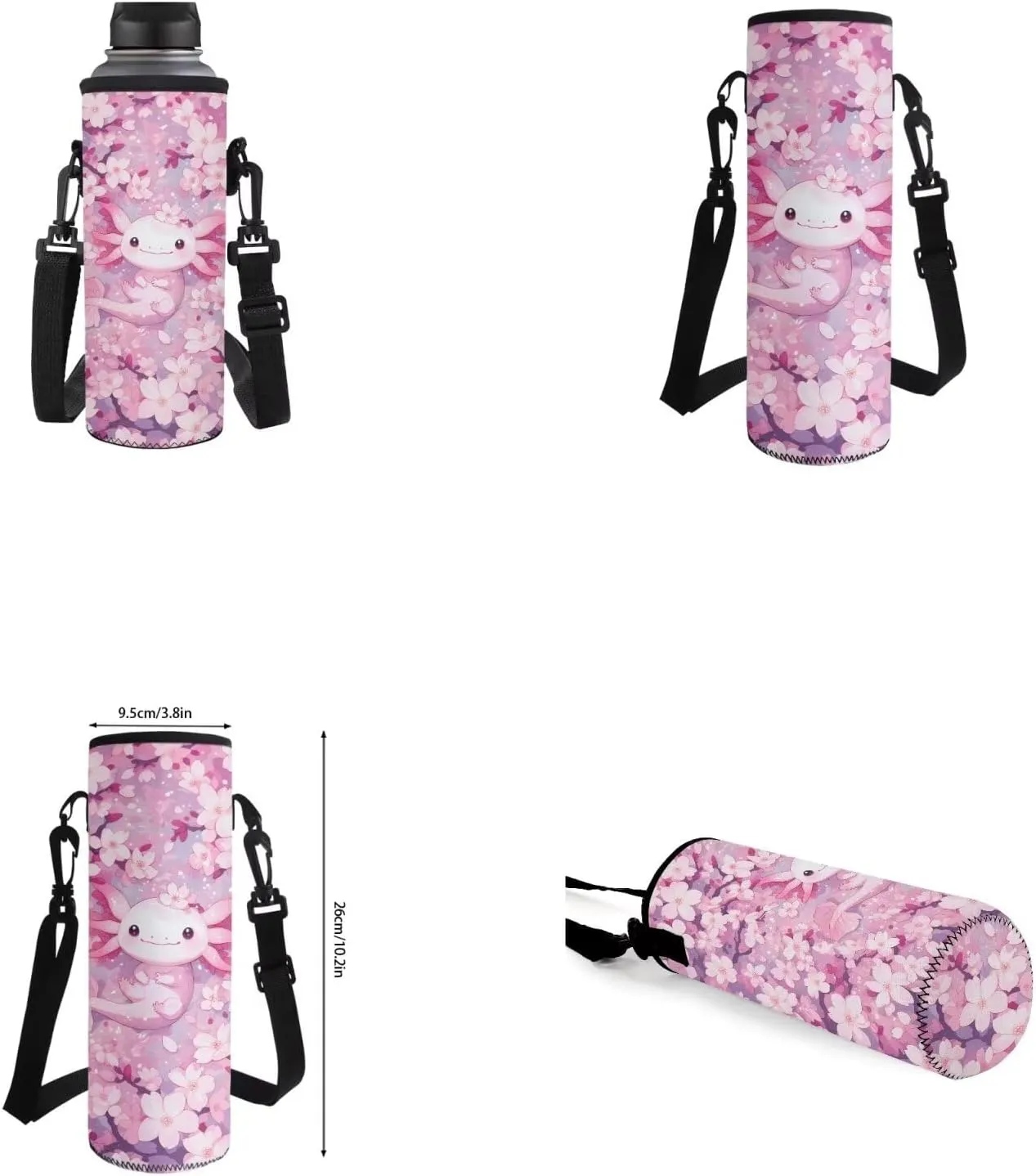 Cherry Blossom Axolotl Bookbags for 7Th Grade Girls Backpack and Lunch Box Set Water Bottle Sleeve Pencil Case Zipper 4-In-1 School Supplies for Teen Girls Kids Students Back To School