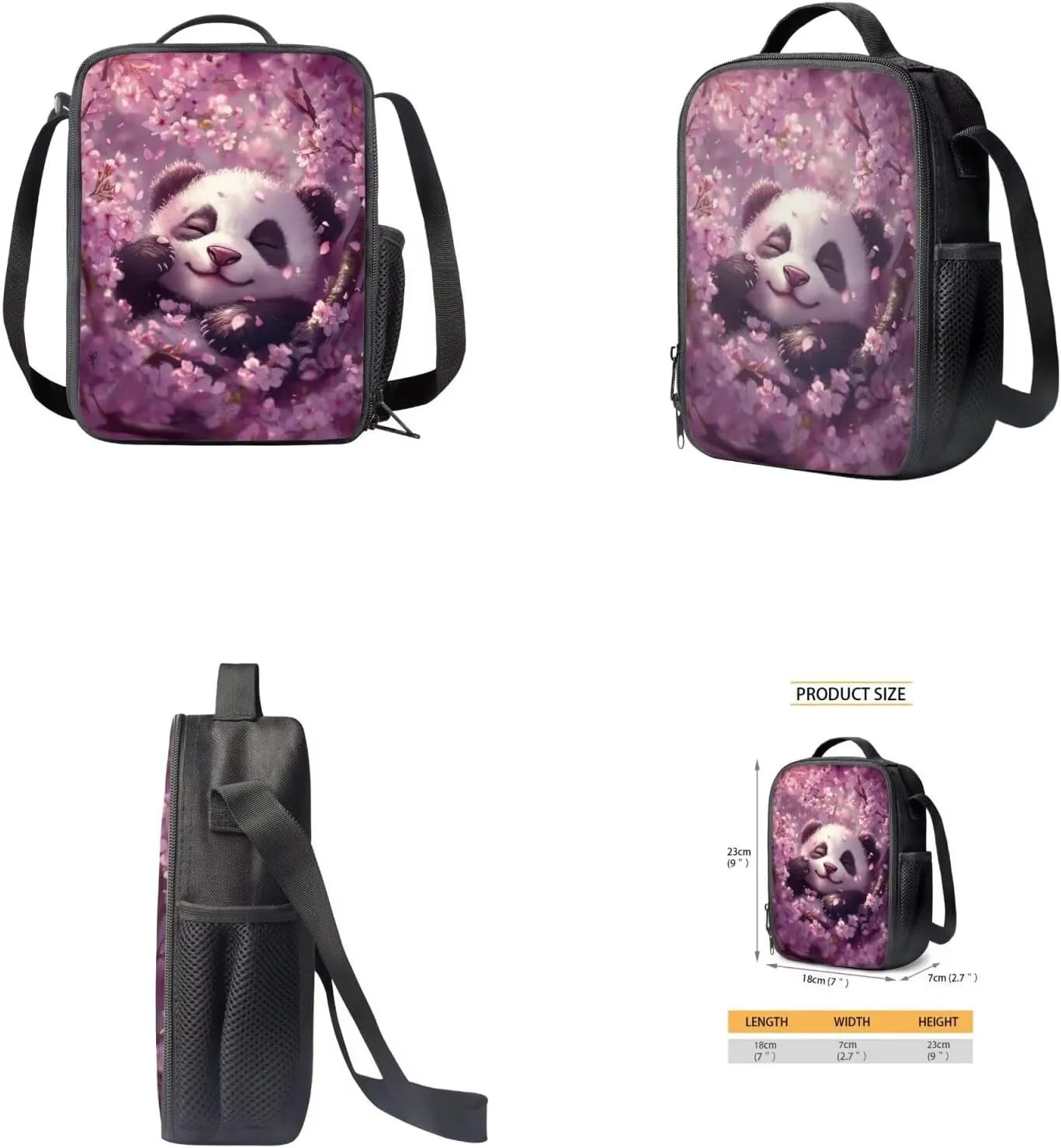 Cherry Blossom Panda Big Girls Bookbag 10-12 Years Old and Lunch Box Set Water Bottle Sleeve Pencil Box Primary School Backpack for Kids Easy Care and Maintenance for Teens Students