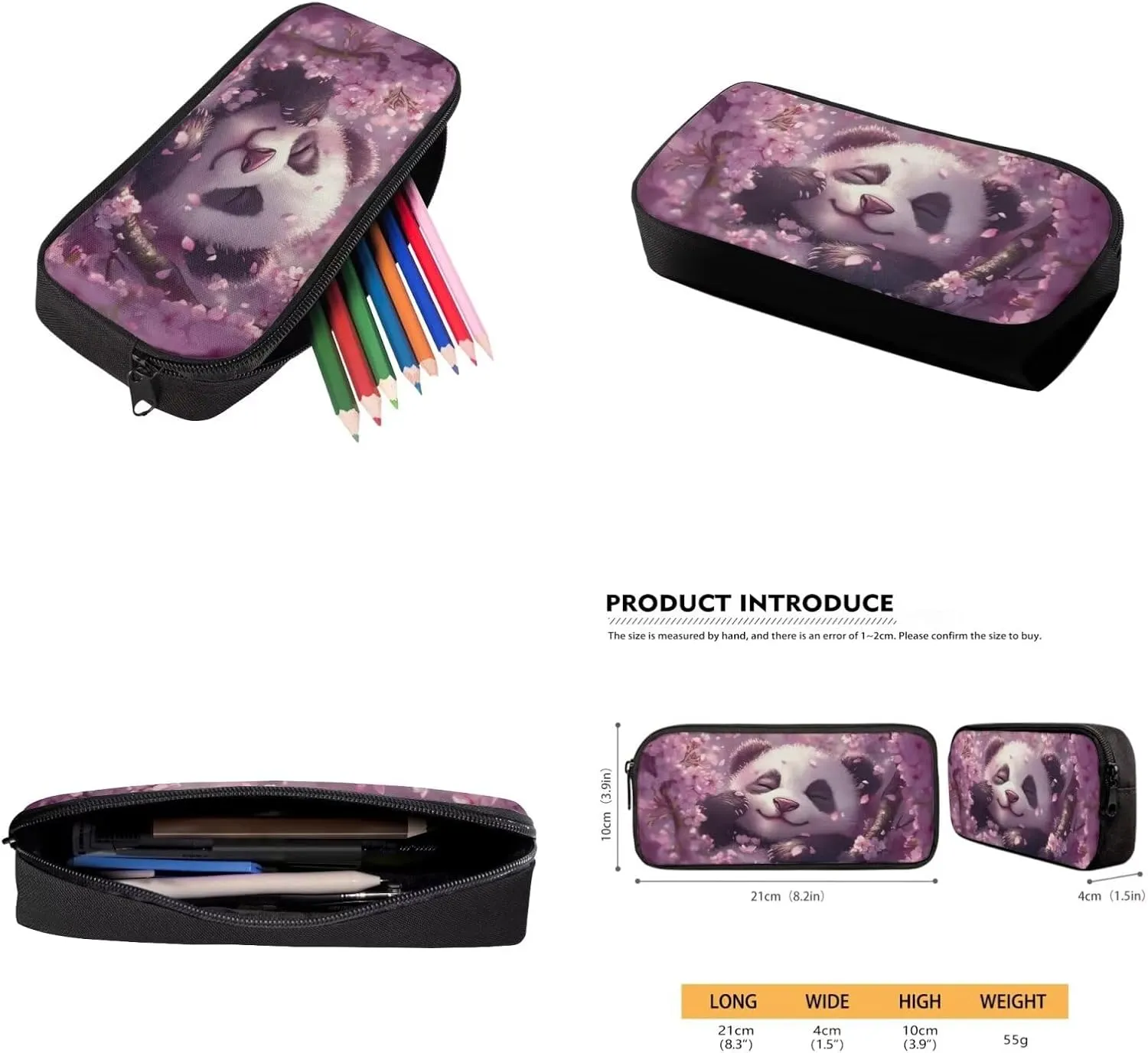 Cherry Blossom Panda Big Girls Bookbag 10-12 Years Old and Lunch Box Set Water Bottle Sleeve Pencil Box Primary School Backpack for Kids Easy Care and Maintenance for Teens Students