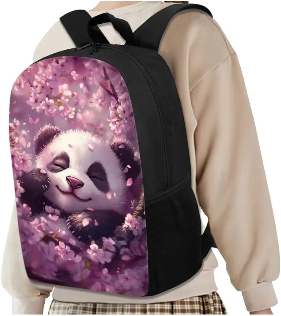 Cherry Blossom Panda Big Girls Bookbag 10-12 Years Old and Lunch Box Set Water Bottle Sleeve Pencil Box Primary School Backpack for Kids Easy Care and Maintenance for Teens Students