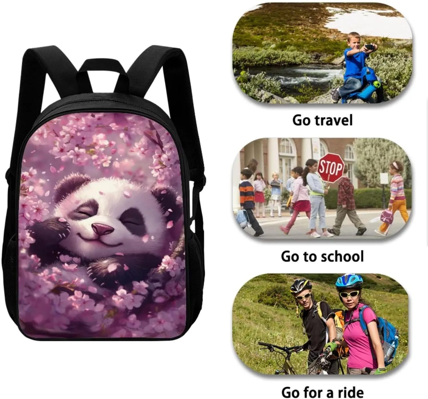 Cherry Blossom Panda Big Girls Bookbag 10-12 Years Old and Lunch Box Set Water Bottle Sleeve Pencil Box Primary School Backpack for Kids Easy Care and Maintenance for Teens Students
