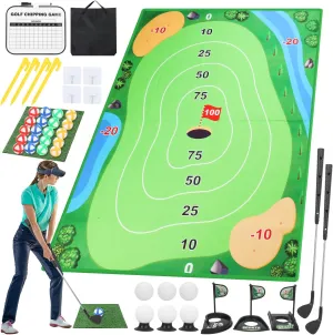 Chipping Golf Mat Set Indoor Outdoor, Backyard Games for Adults Kids Practice, Training Aid Equipment Stick Chip
