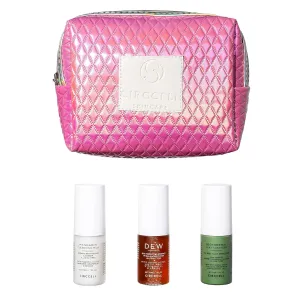 CIRCCELL Cleansing Facial On-The-Go – Travel Size Skincare Kit – Geothermal Clay Cleanser, Mandarin Cleansing Milk and Dew Perfector in a Beauty Gift Bag - All Skin Types