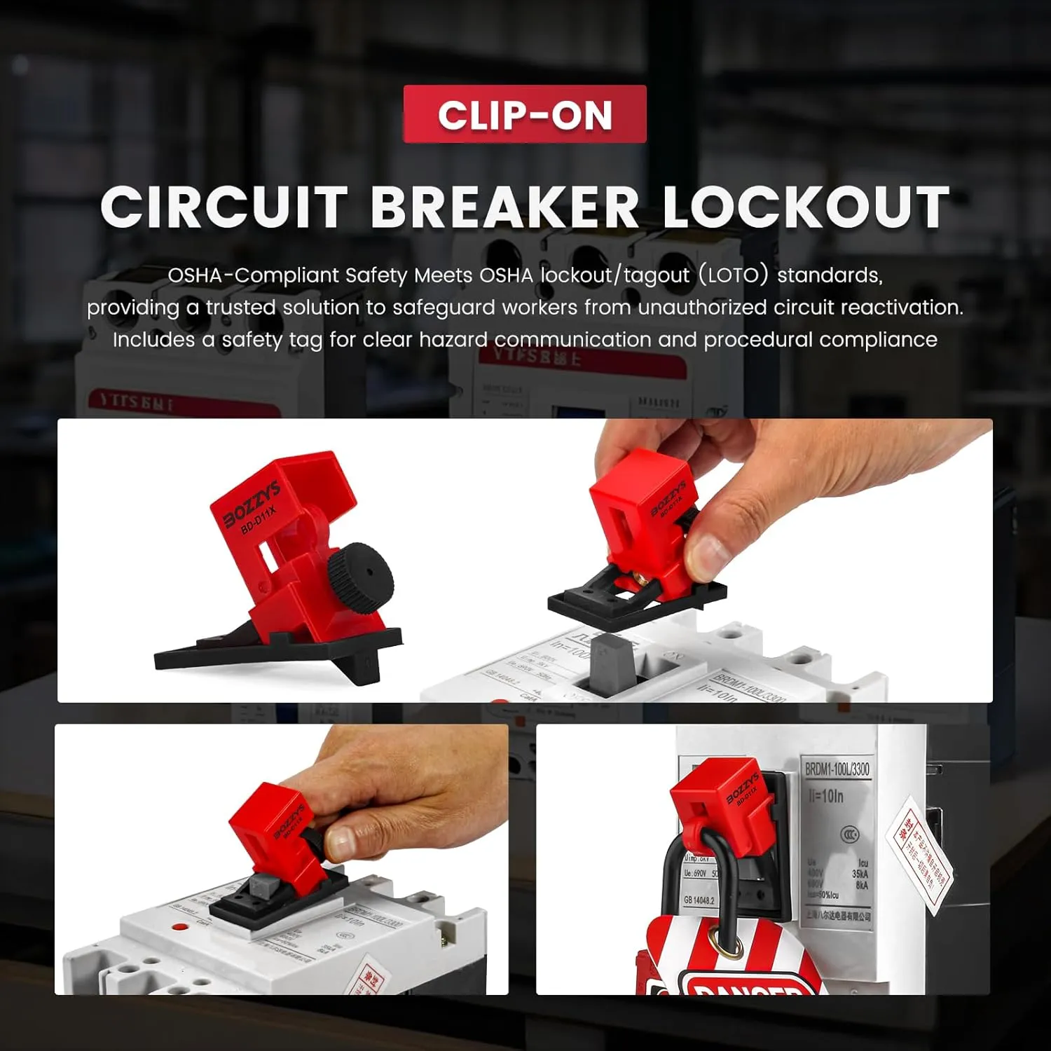 Clip-On Circuit Breaker Lockout Device,9 Pack Loto Lockout Tagout Lock for Molded Case Circuit Breakers with Switch Handle Width Within 0.65 Inch (BD-D11X-9PCS)
