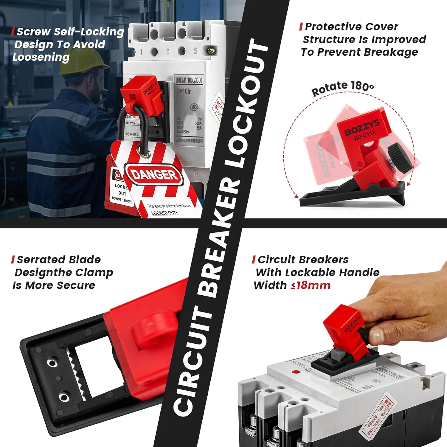 Clip-On Circuit Breaker Lockout Device,9 Pack Loto Lockout Tagout Lock for Molded Case Circuit Breakers with Switch Handle Width Within 0.65 Inch (BD-D11X-9PCS)