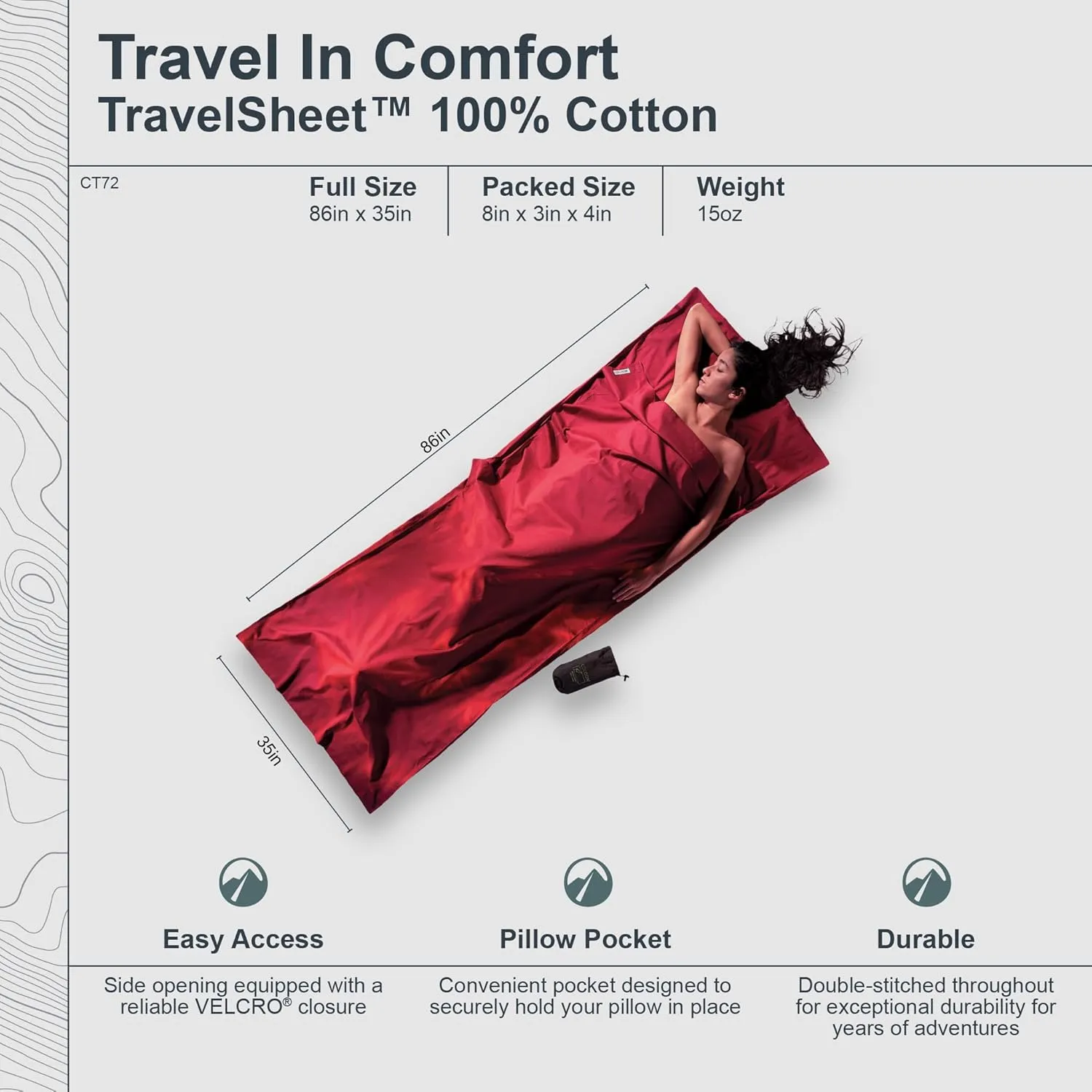 COCOON - Premium - TravelSheet - - Cotton - Monk's Red - Regular