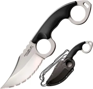 Cold Steel Double Agent II Serrated Edge Durable Lightweight Japanese AUS8A Steel Clip Point Shape 3" Fixed Blade Tactical Outdoor Hunting Knife, Griv-Ex Handle, Secure-Ex Sheath